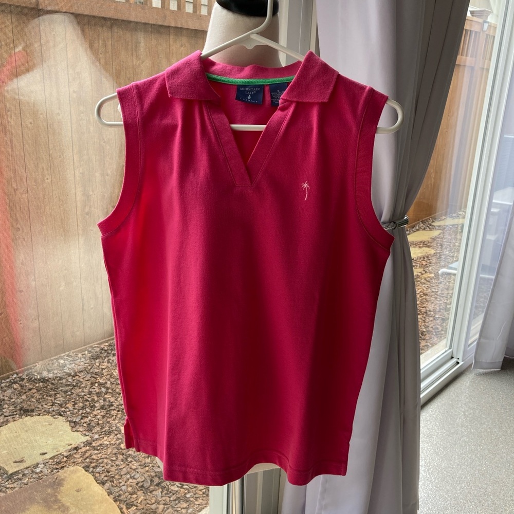 Mountain Lake Pink Sleeveless Polo Style Blouse Golf Activewear Top Size S